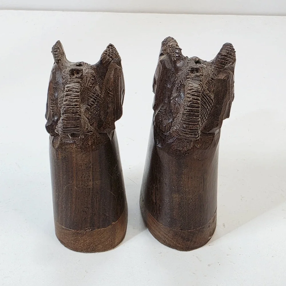 Vintage Wooden Hand Carved Wood Elephant Salt And Pepper Shakers 2.75 inch